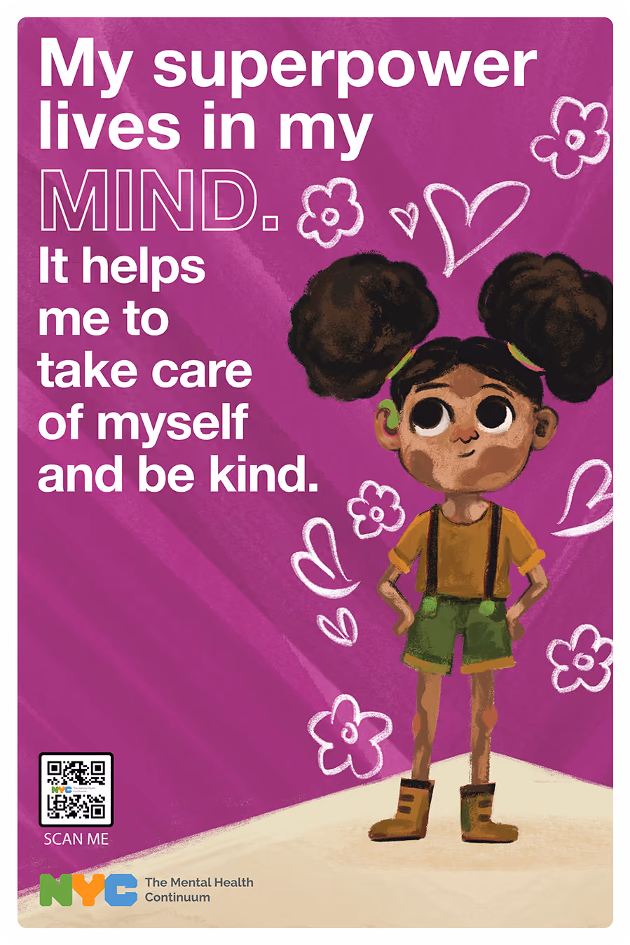 NYC Mental Health Continuum poster promoting self-care and kindness in children