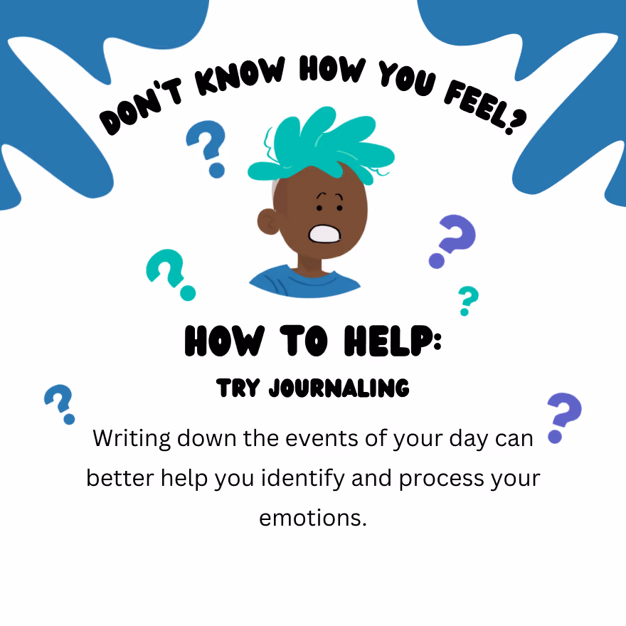 Student tip graphic encouraging journaling to identify and process emotions