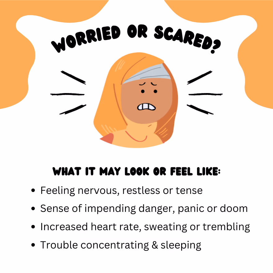 Infographic listing signs of worry and fear in students