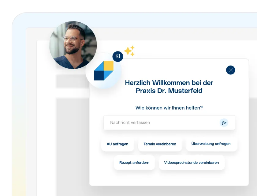 Abstrahierte Darstellung der OnlineRezeption auf einer Praxis-Website.