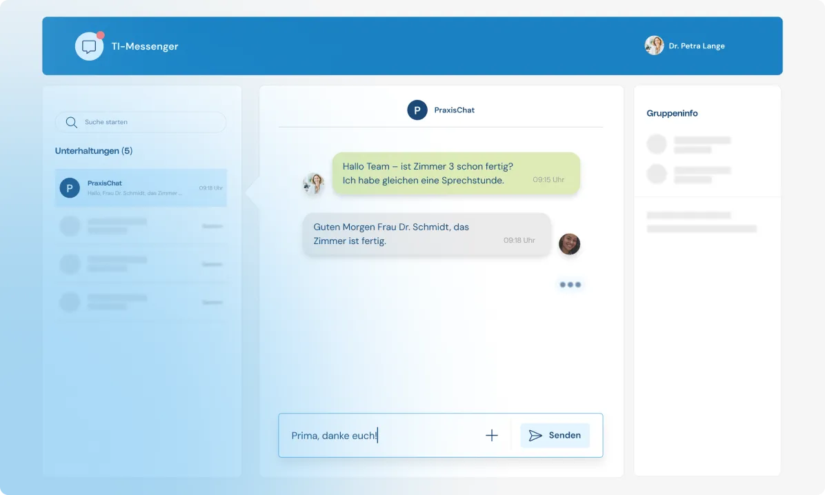 TI-Messenger Chatfenster zeigt eine exemplarische Unterhaltung.