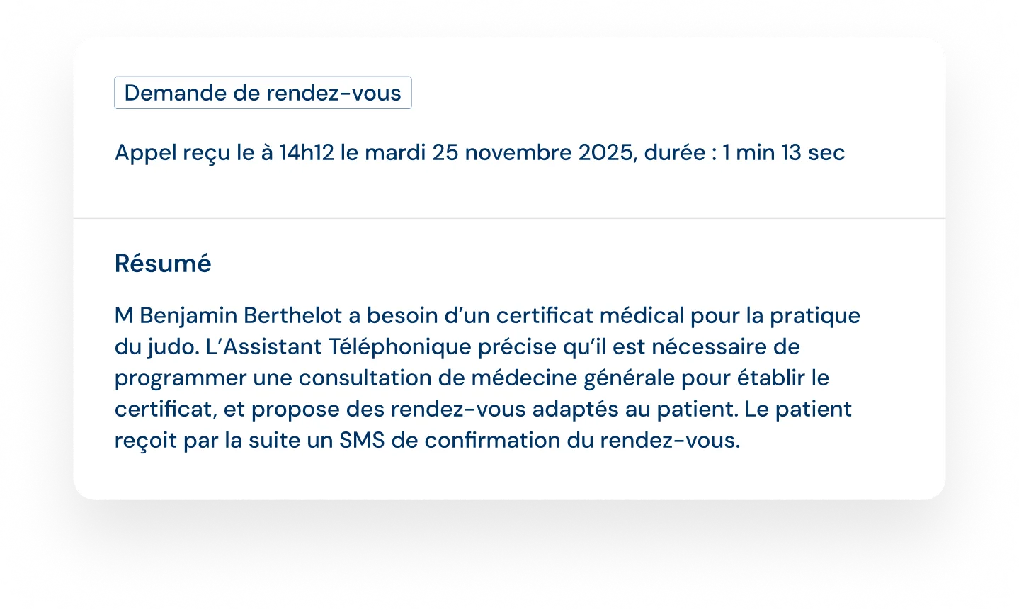 Résumé d'un appel généré par l'IA
