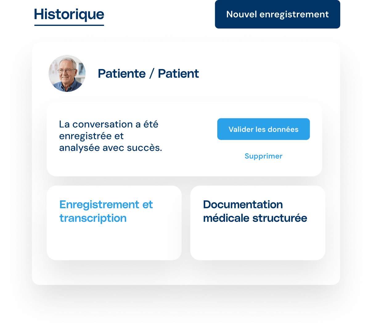 Résumé intelligent de l'entretien avec le patient dans le dossier médical.