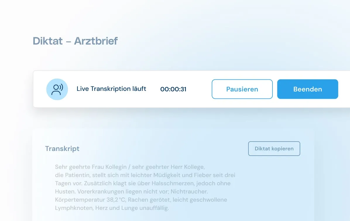 Abstrahierte Darstellung eines Diktats mit Transkript