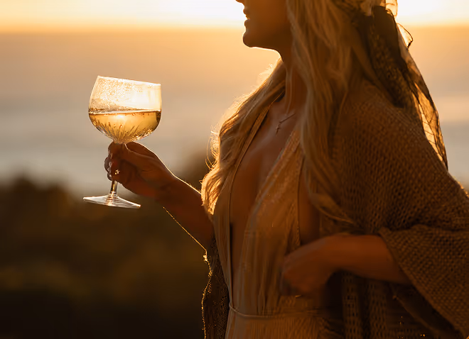 Invité prenant un verre au bord de la piscine - Muse Villa