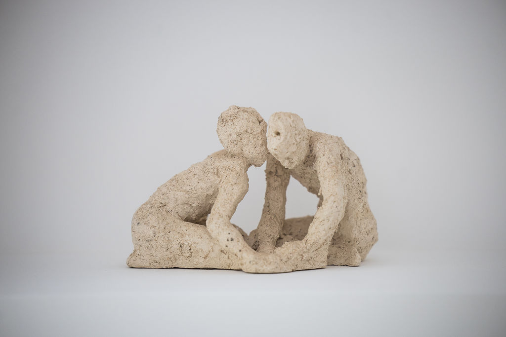 Unique clay sculpture by Belgian sculptor Anne De Mol. At the heart of her work lies the human form, particularly the representation of women, embodying a harmonious balance of sensuality, strength, and vulnerability. One of a kind.