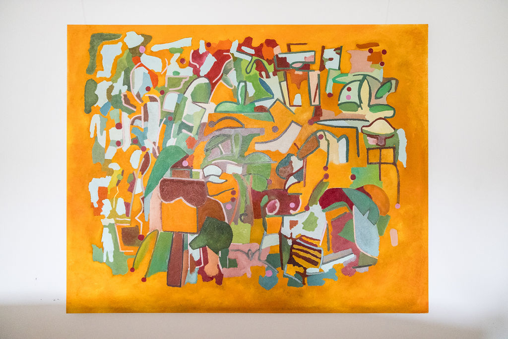 The Lemon, The Sun by Manuel Esnoz captures the essence of deconstruction and reconstruction, where the act of divisionism becomes a method of exploration and transformation. Esnoz’s process begins with the dissection of everyday, often provocative images—found in magazines, billboards, advertisements, and newspapers. These visual sources, once meant for consumption in the real world, are broken down into abstract particles and reorganized across the canvas. This piece invites the viewer to question the nature of representation in art. Esnoz’s approach transforms familiar imagery into something unrecognizable, creating a space for contemplation on form, shape, and the role of the individual components in the larger whole. Through this method, Esnoz emphasizes the importance of translation in art—each particle or fragment serves a purpose, contributing to the composition of the painting as both an isolated element and part of a unified narrative. As materialism and the physicality of materials play a crucial role in Esnoz’s recent work, The Lemon, The Sun is not just an exploration of content but also of form. The deconstruction of these found images becomes a form of research, a way to learn by observing and understanding the individual pieces that make up the larger picture. This artistic process, grounded in the separation and reassembly of particles, highlights the artist’s fascination with how meaning and representation are created, destroyed, and transformed on the canvas.