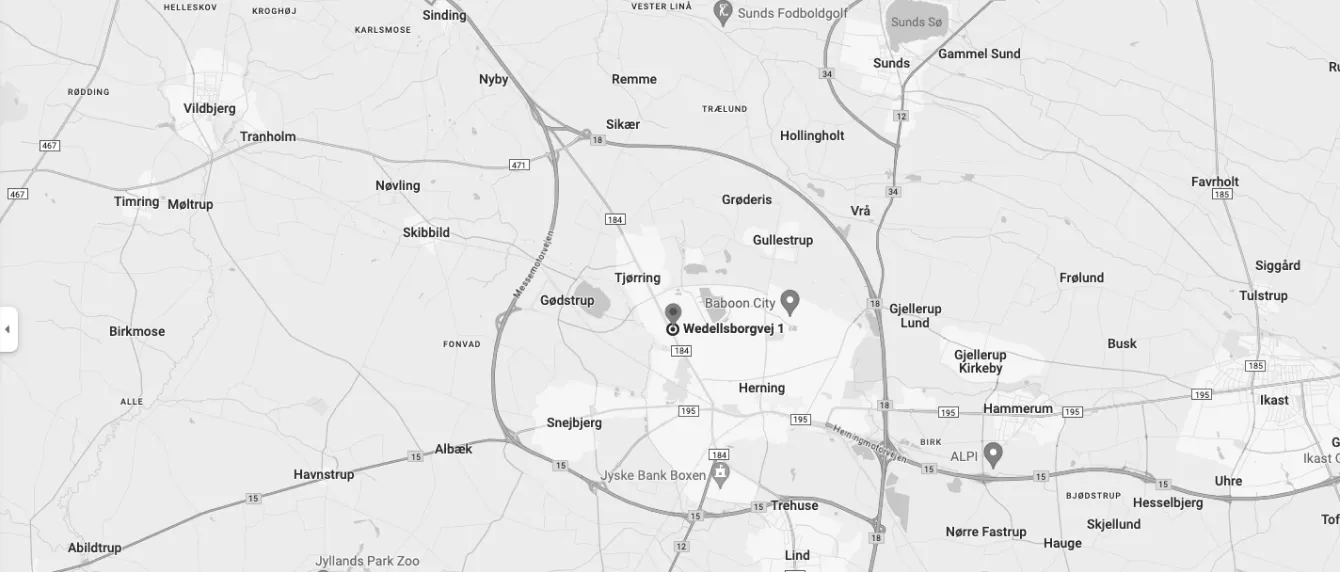 Kort over midtjylland med pin i Wedellsborgvej 1, Herning