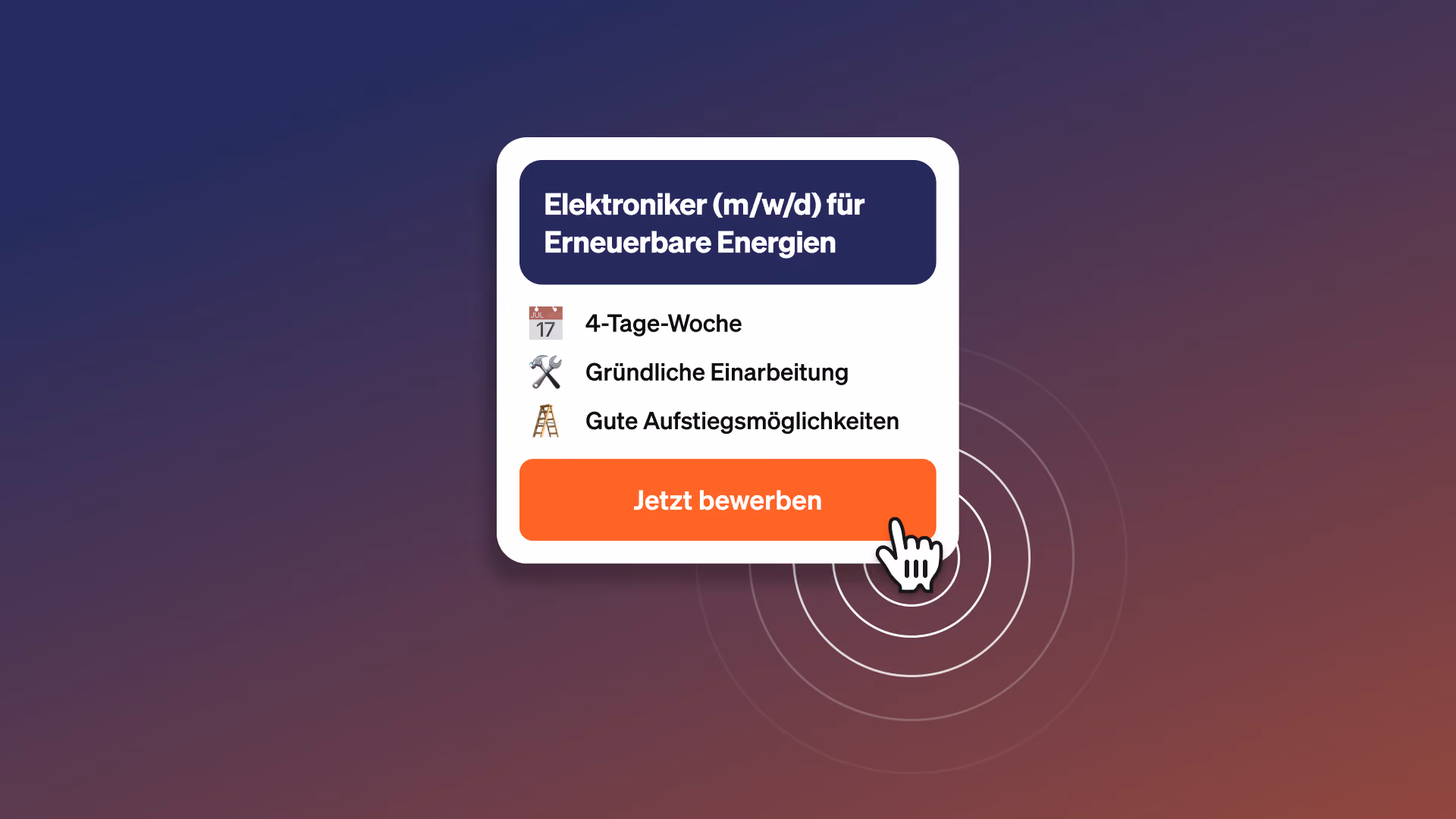 Job-Card-Mockup mit Klick auf den Jetzt-bewerben-Button, symbolisiert die Ein-Klick-Bewerbung bei PowerUs