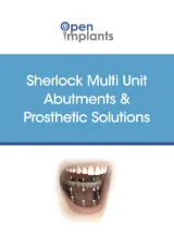 Text reads: "Sherlock Multi Unit Abutments & Prosthetic Solutions" with an image of a set of dental implants.