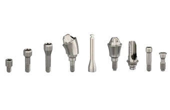 Dental implant components array displayed on white background