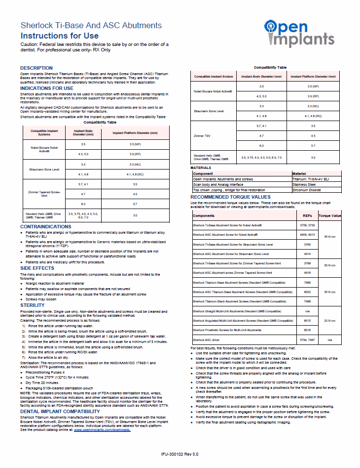 Ti-Base & ASC Abutments IFU REV 5.0
