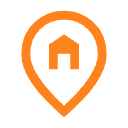 Orange map pin icon with a house symbol inside.