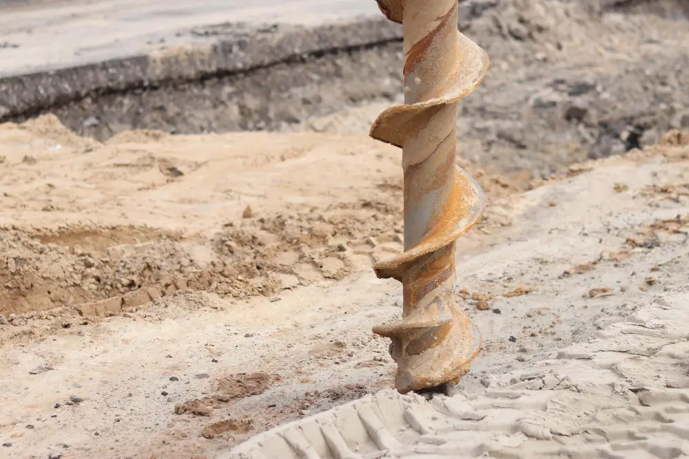  An auger drill being drilled into the sandy ground.