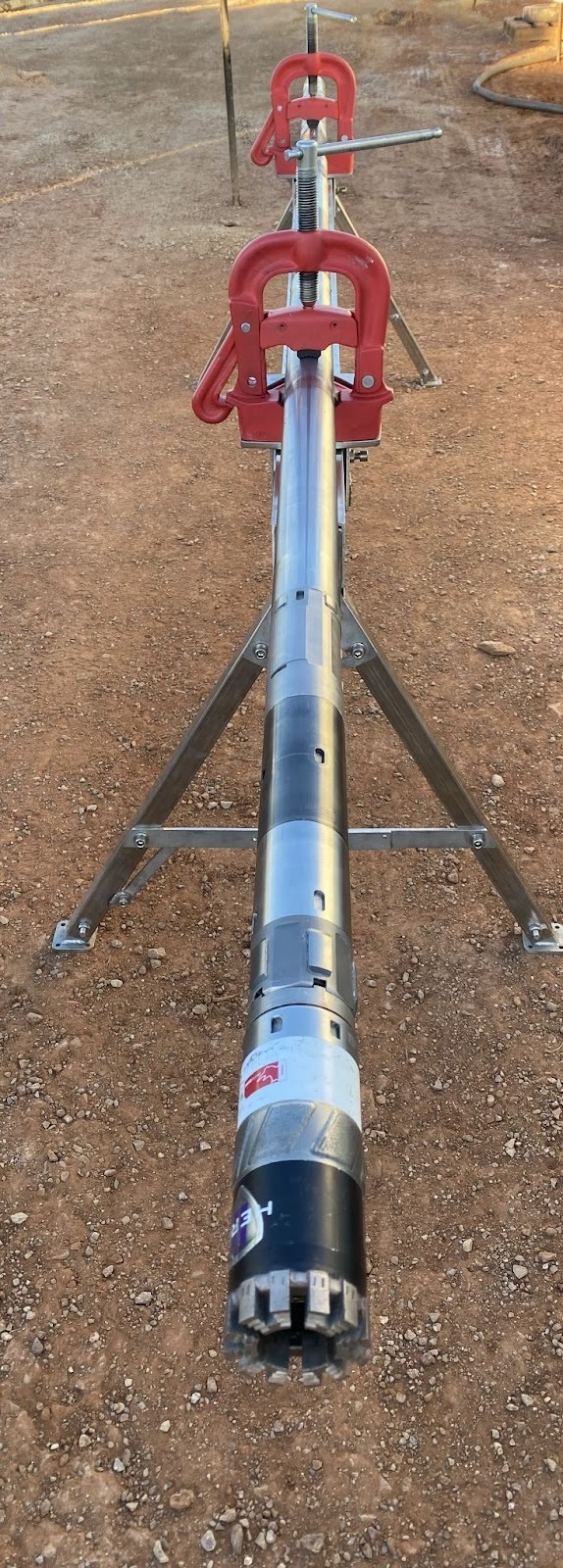 A core barrel with a core tube prepped for deployment