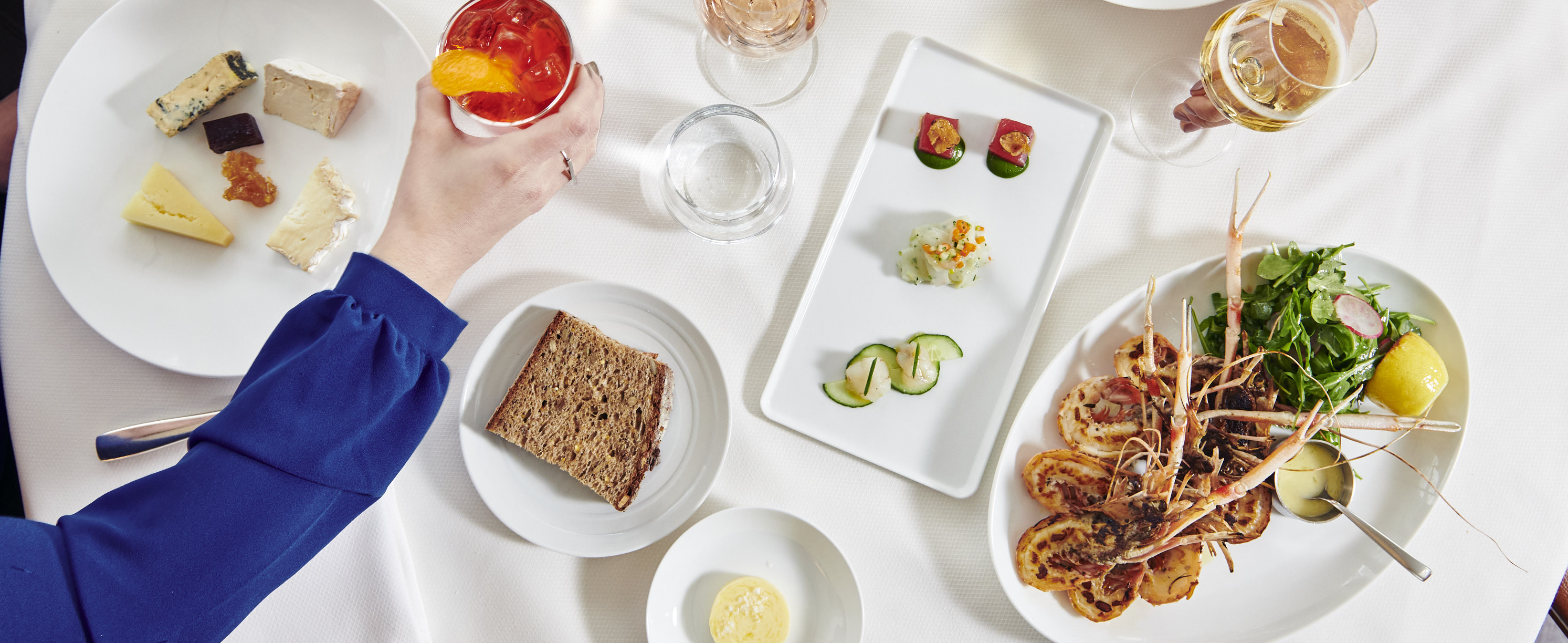 an overhead shot of marea lunch prix fixe menu in beverly hills