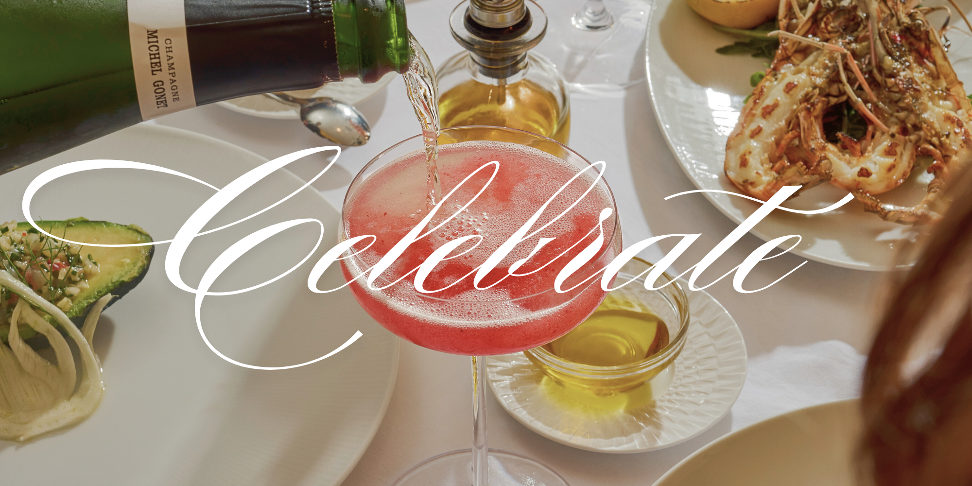 photo of a sommelier pouring champagne on a full table at marea new york city restaurant