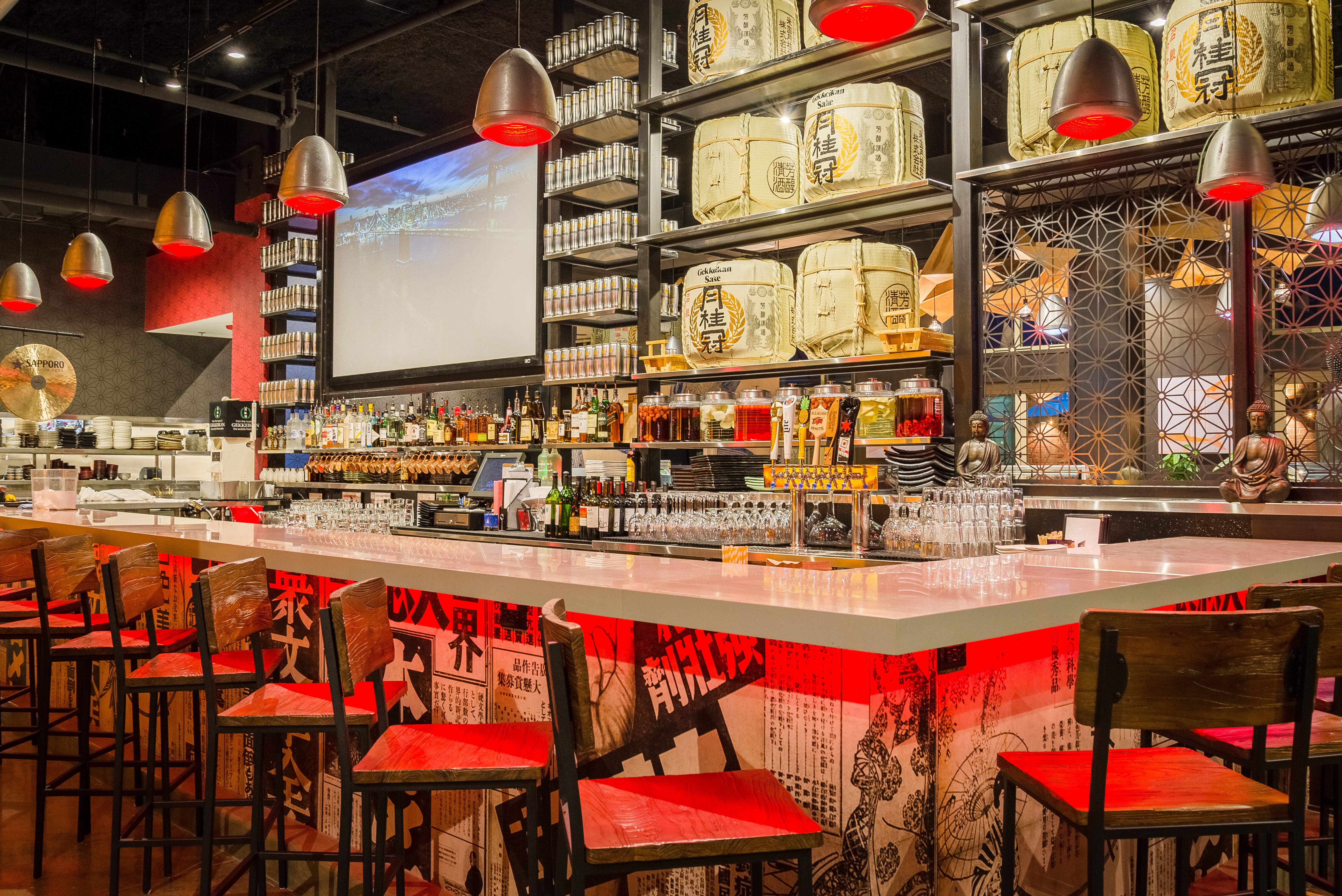 Inside of Blue Sushi Sake Grill located at Water Street in Naperville, Illinois.