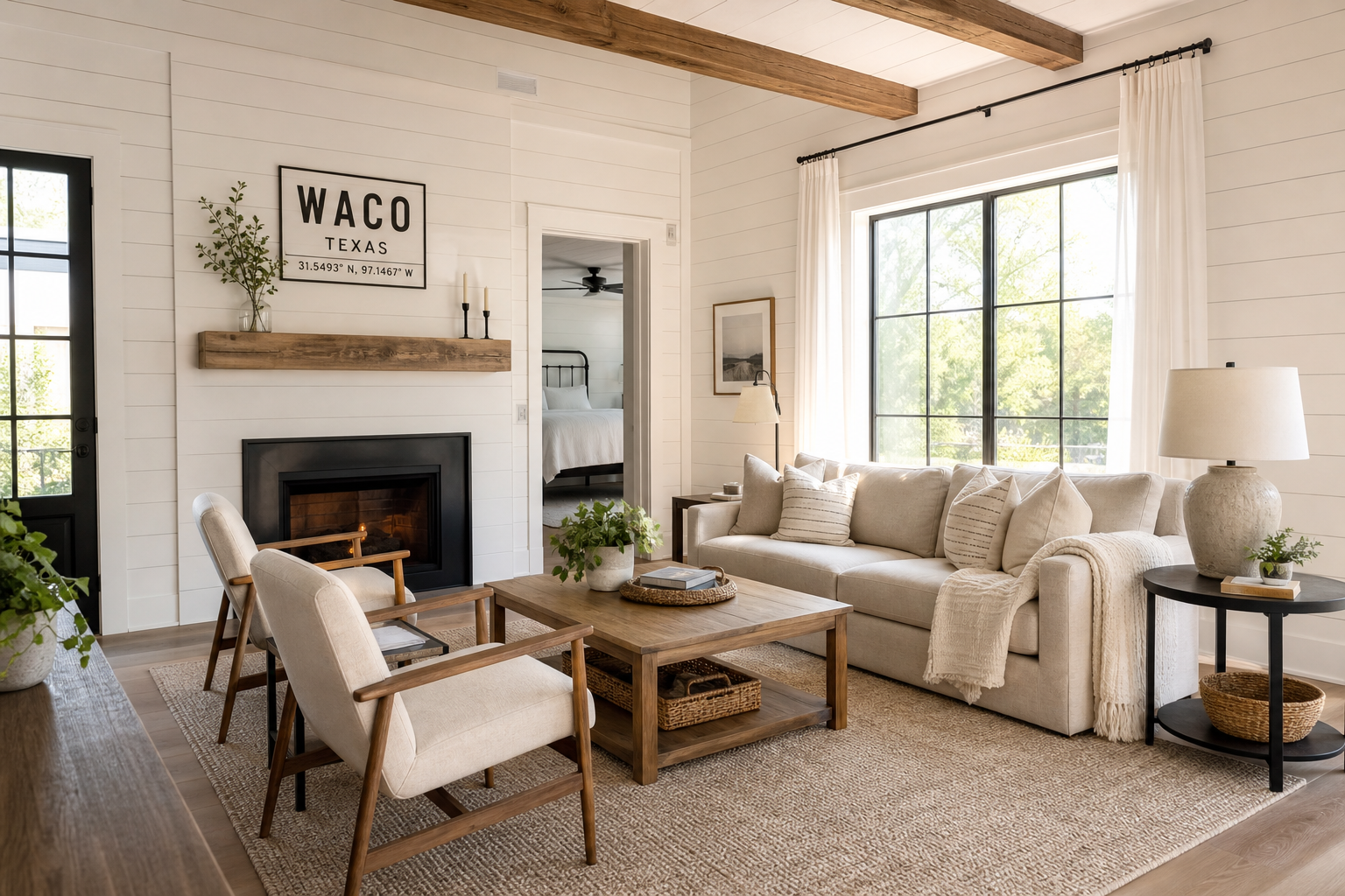 Clean farmhouse-style Airbnb interior in Waco Texas