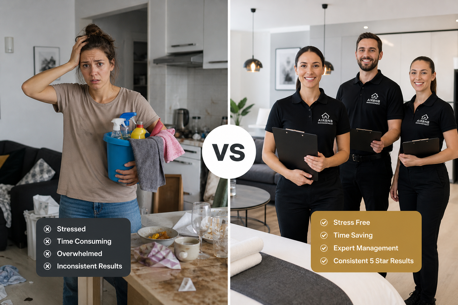 Comparison of DIY Airbnb cleaning vs professional management