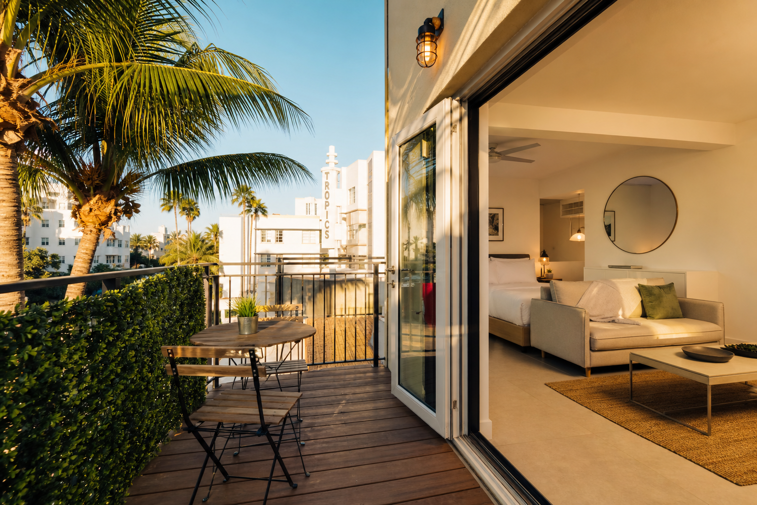 Luxury Airbnb property in Miami Beach with tropical palm trees
