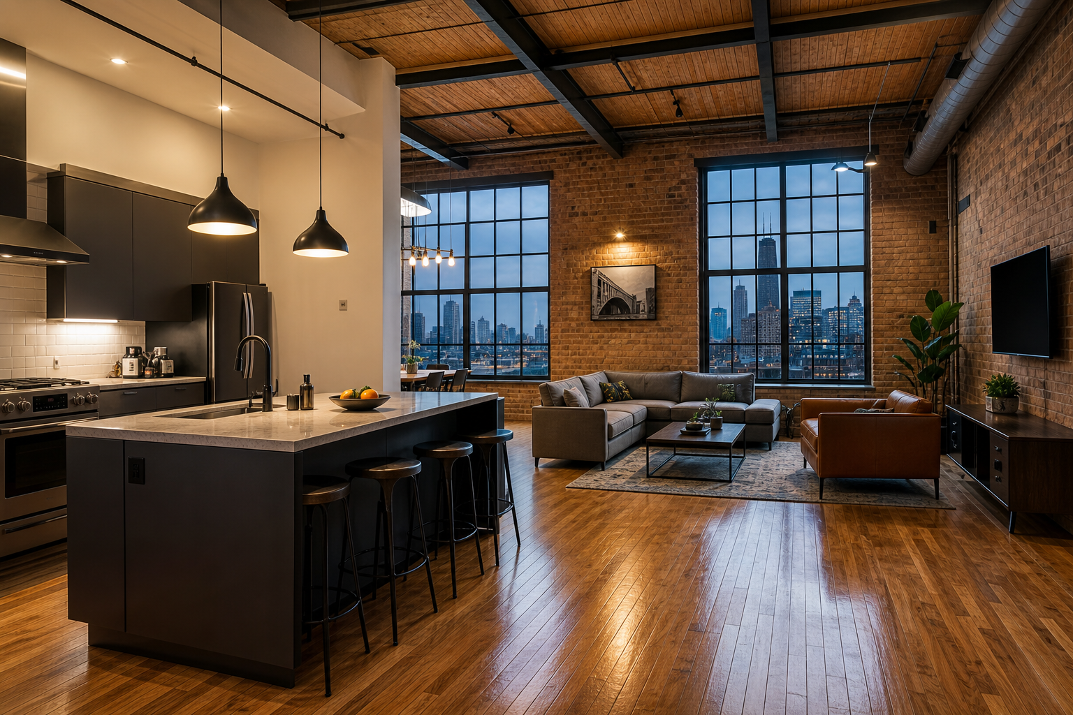 Stylish Chicago Airbnb loft with skyline view
