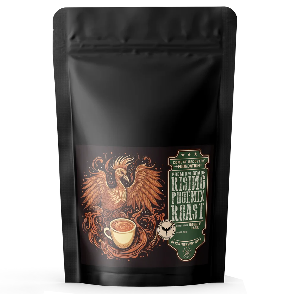 A bag of Rising Phoenix Coffee.