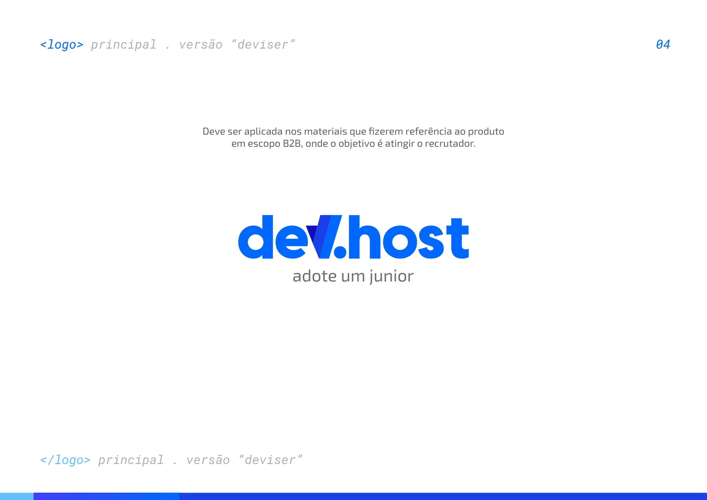 Página do guia da Dev.host com o logotipo principal azul da versão Deviser e a assinatura “adote um junior”.
