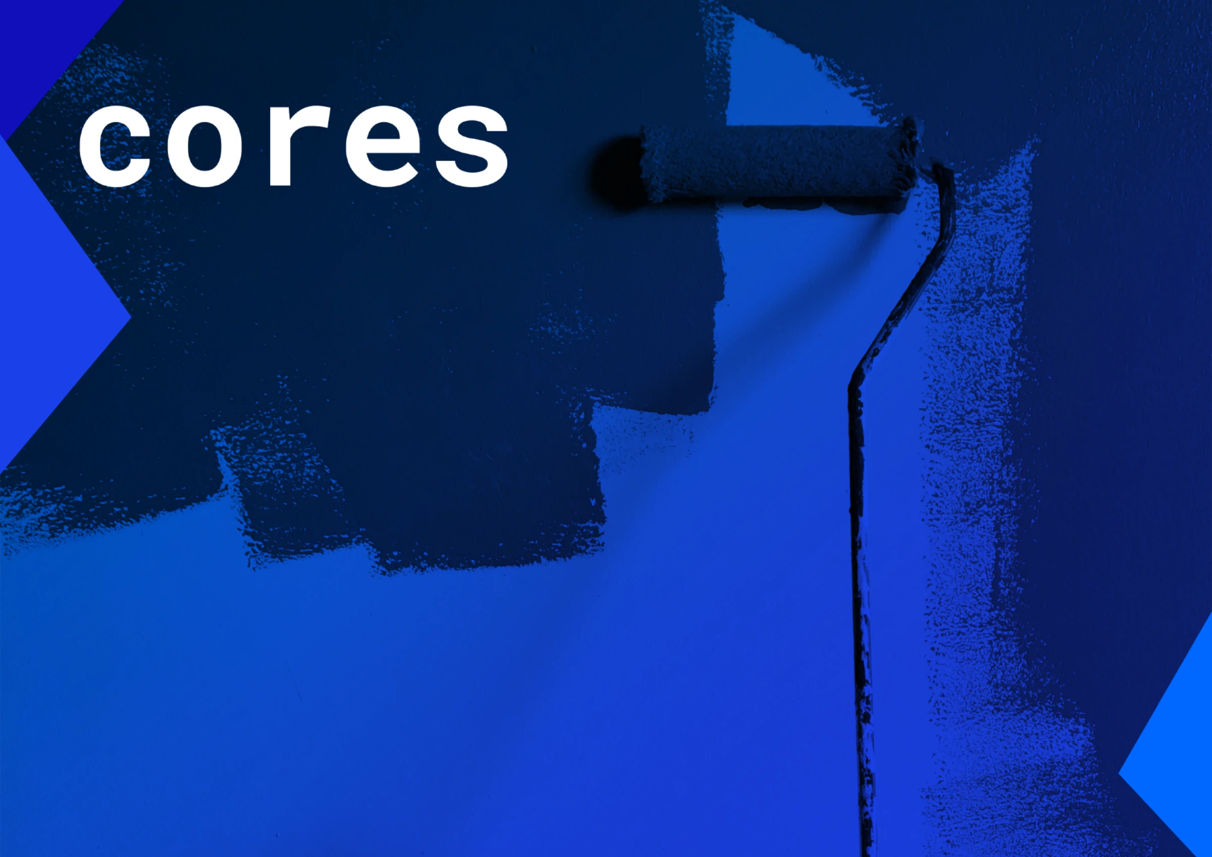 Página do guia da Dev.host dedicada às cores, com composição em tons de azul e rolo de pintura.