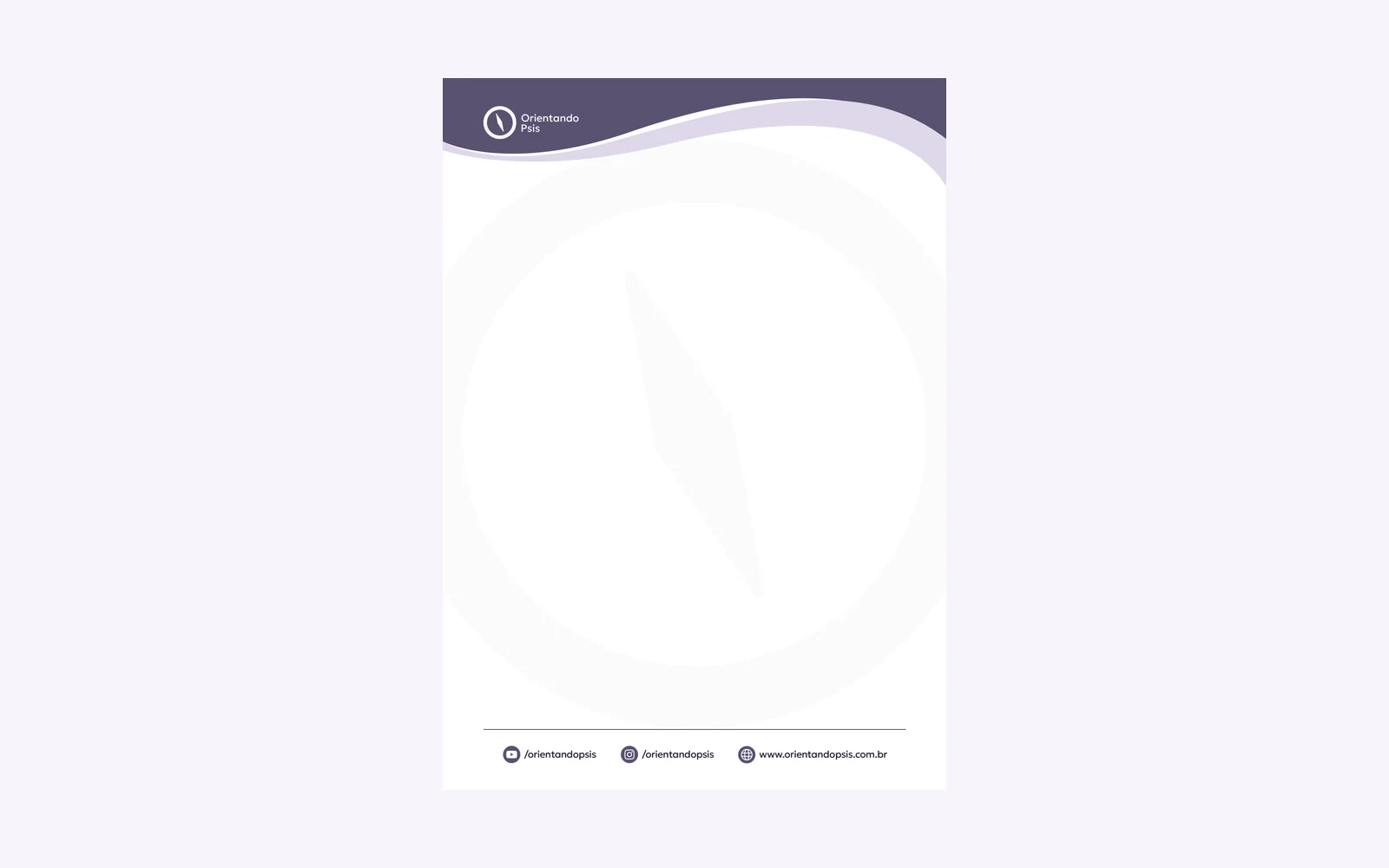Papel timbrado da Orientando Psis aplicado com logotipo, ondas e informações de contato.