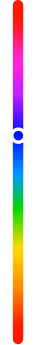 Barra vertical de seleção de cor com gradiente do vermelho ao roxo, azul, verde, amarelo, laranja e vermelho, com um cursor circular branco.