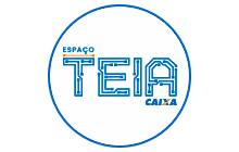 Logotipo do Espaço Teia com as palavras 'Espaço Teia Caixa' dentro de um círculo azul.
