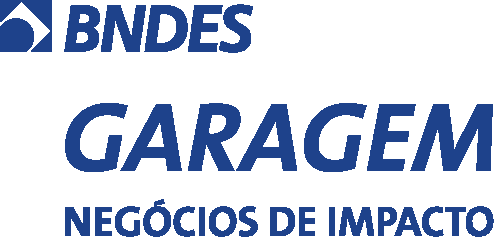 Logotipo do BNDES Garagem Negócios de Impacto em azul.