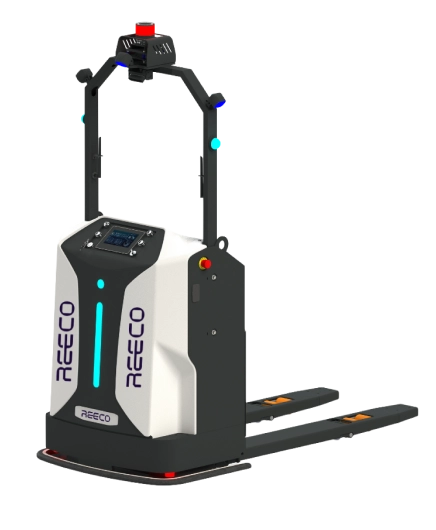 Reeco PM150T robotic AMRs transport with Reeco Logo