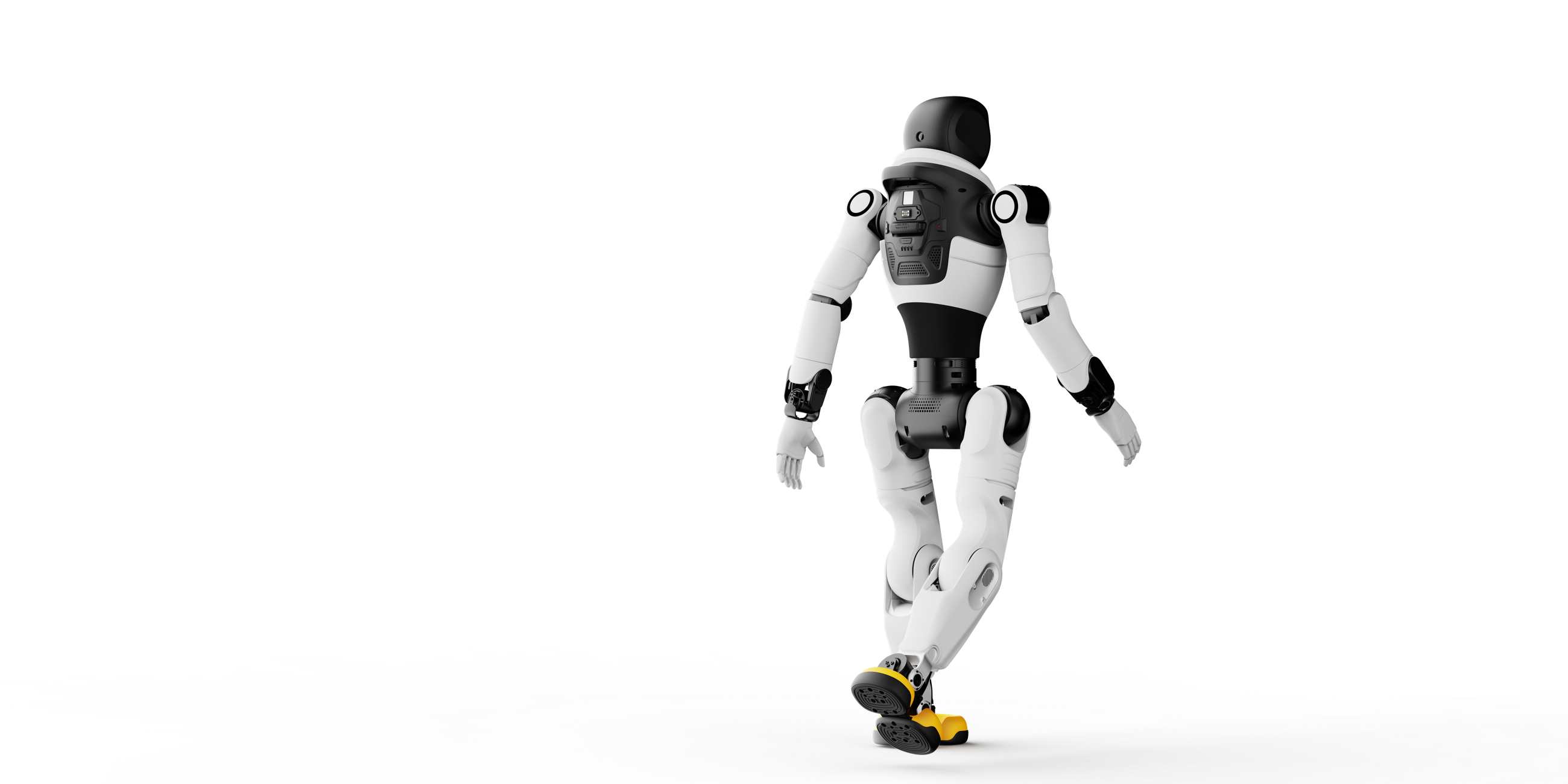 AGIBOT X2 walking from a rear three-quarter view