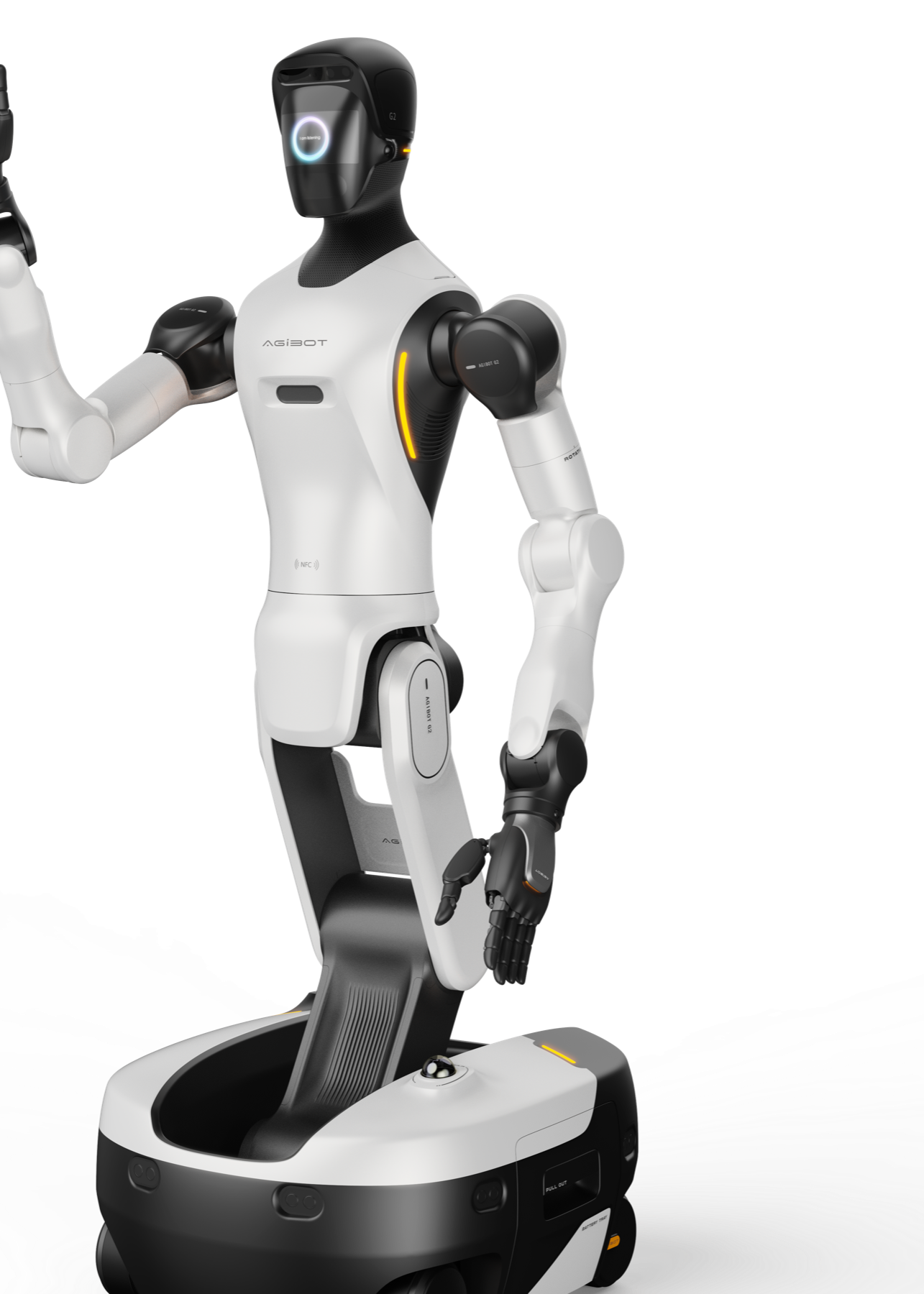 Close-up of AGIBOT G2 head, torso and arm joints