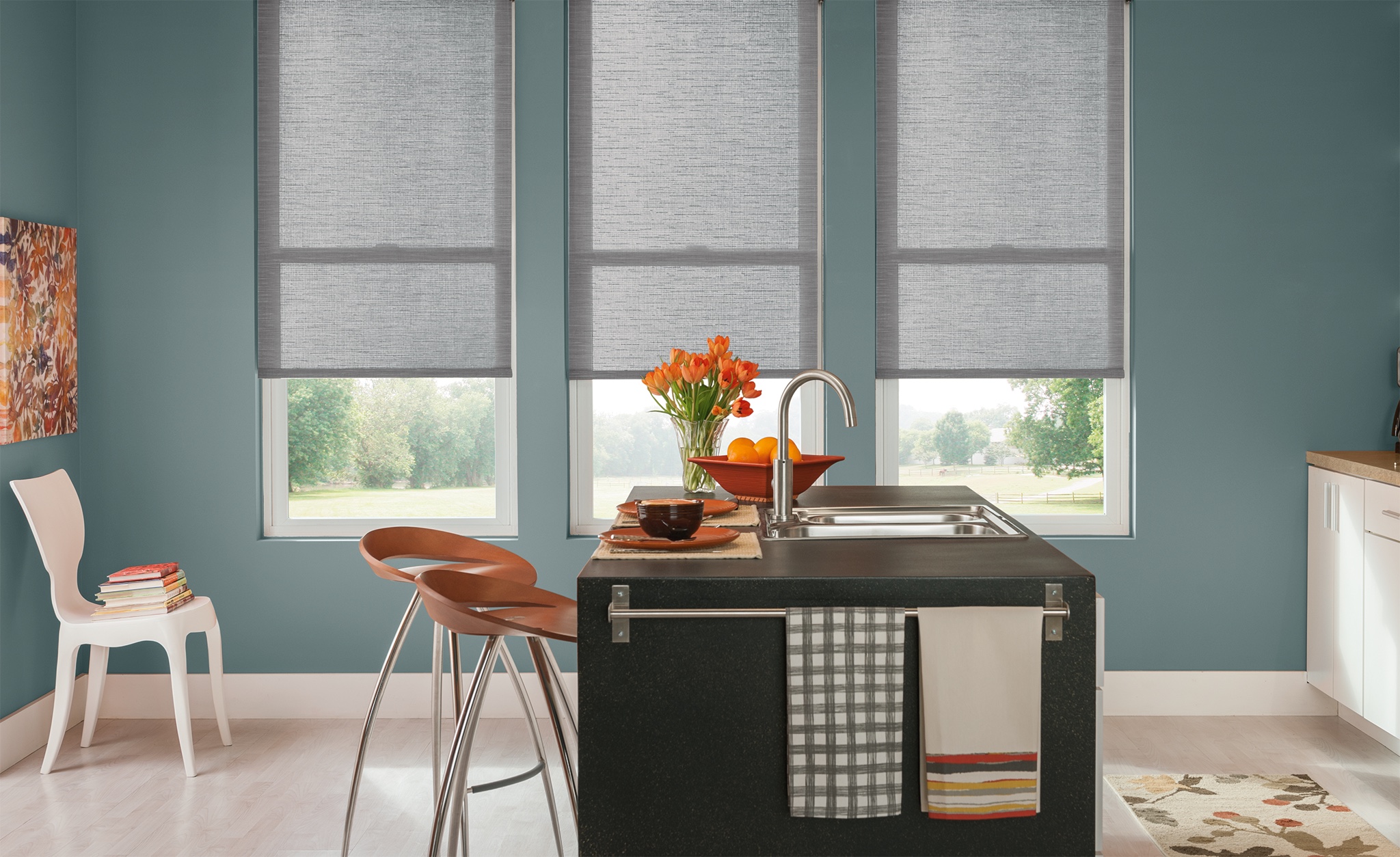 Graber solar shades in a contemporary kitchen