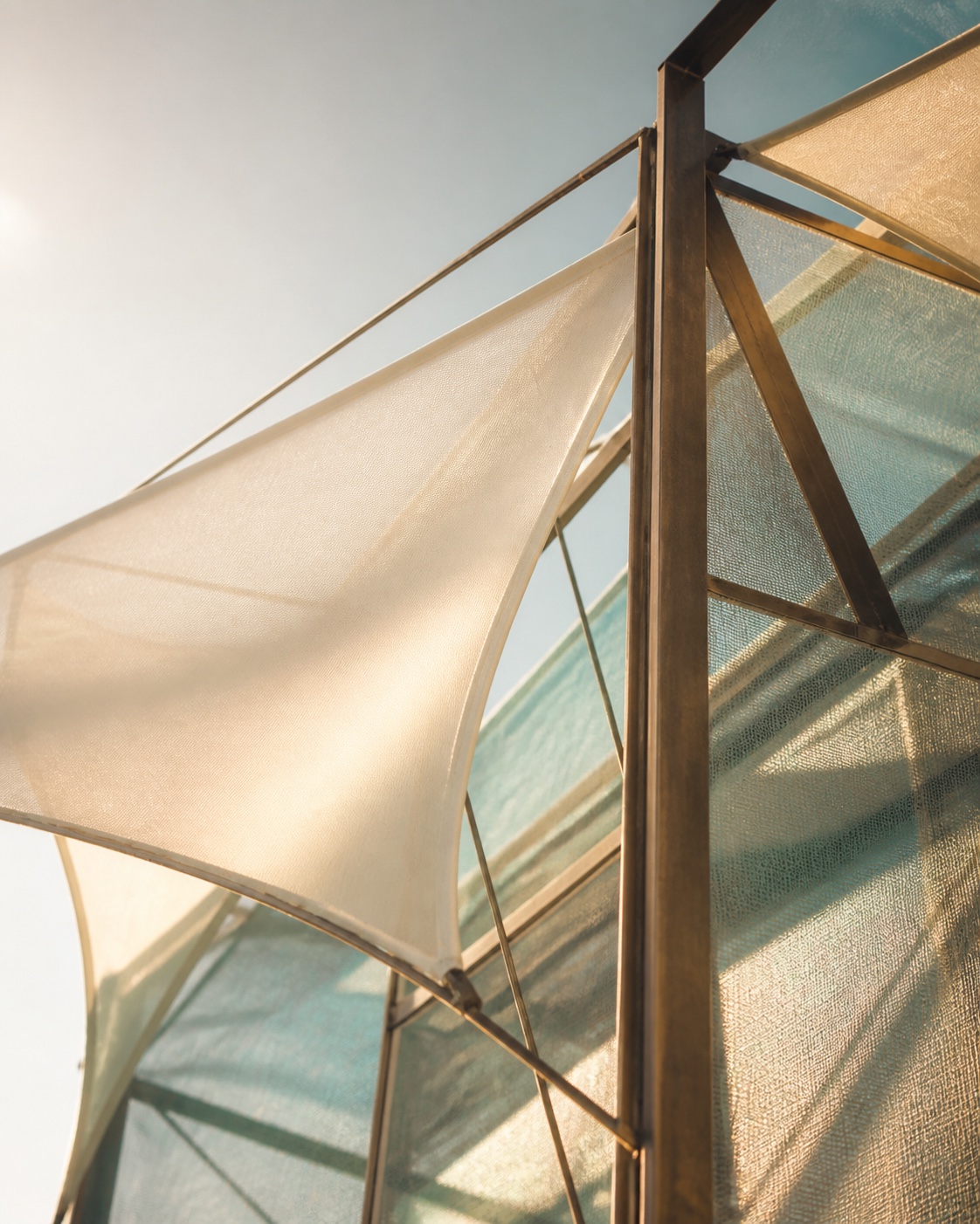 Editorial visualization of architectural exterior solar fabric and bronze framing