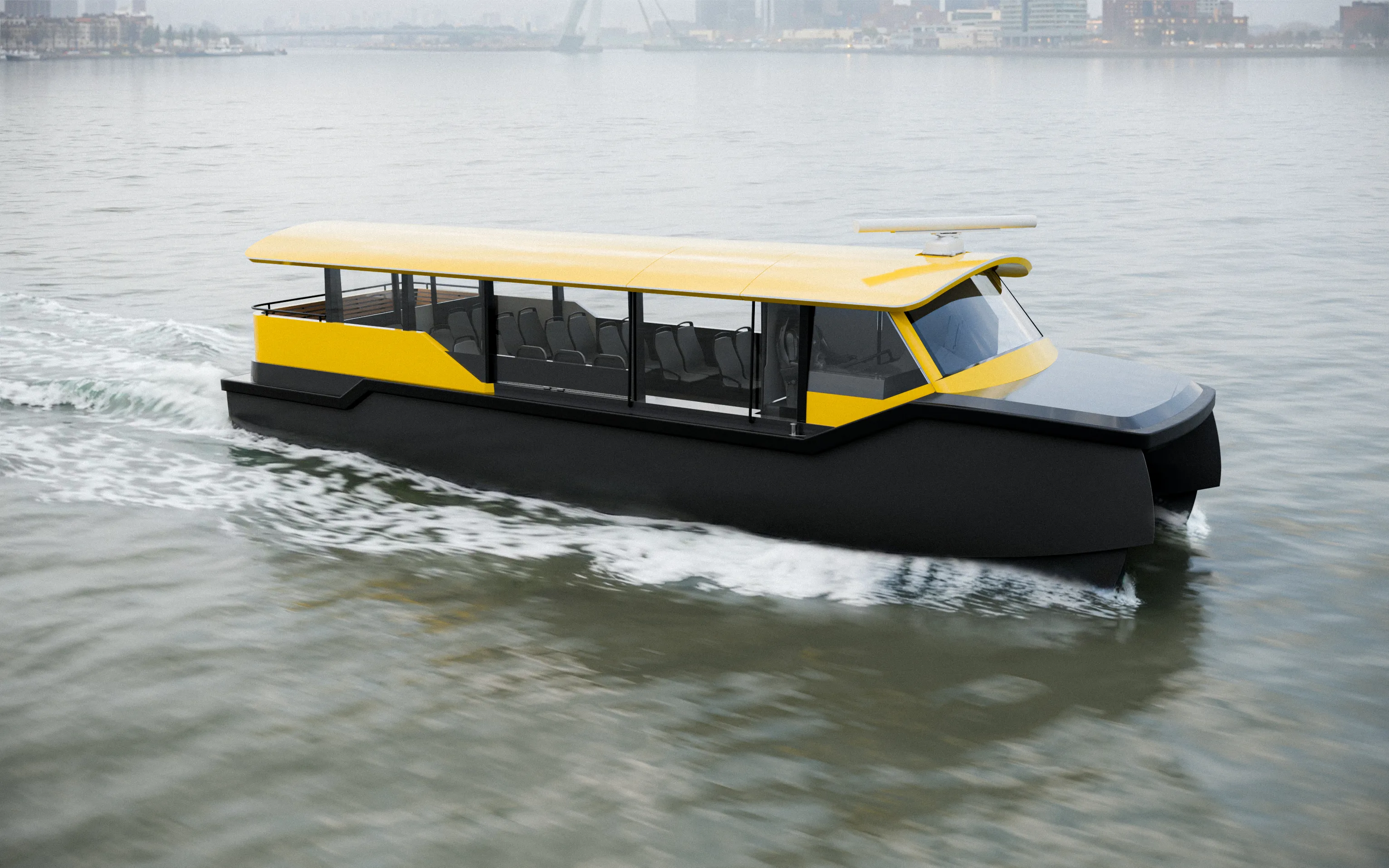 MSTX foil-assisted electric catamaran water taxi with the Pascal powertrain