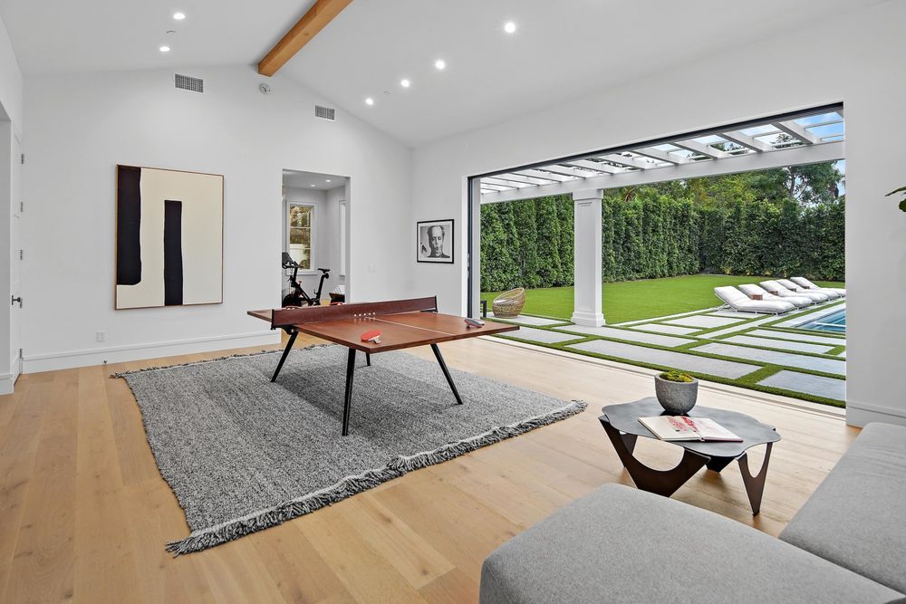 Modern garage converted into a private ADU with refined interior finishes