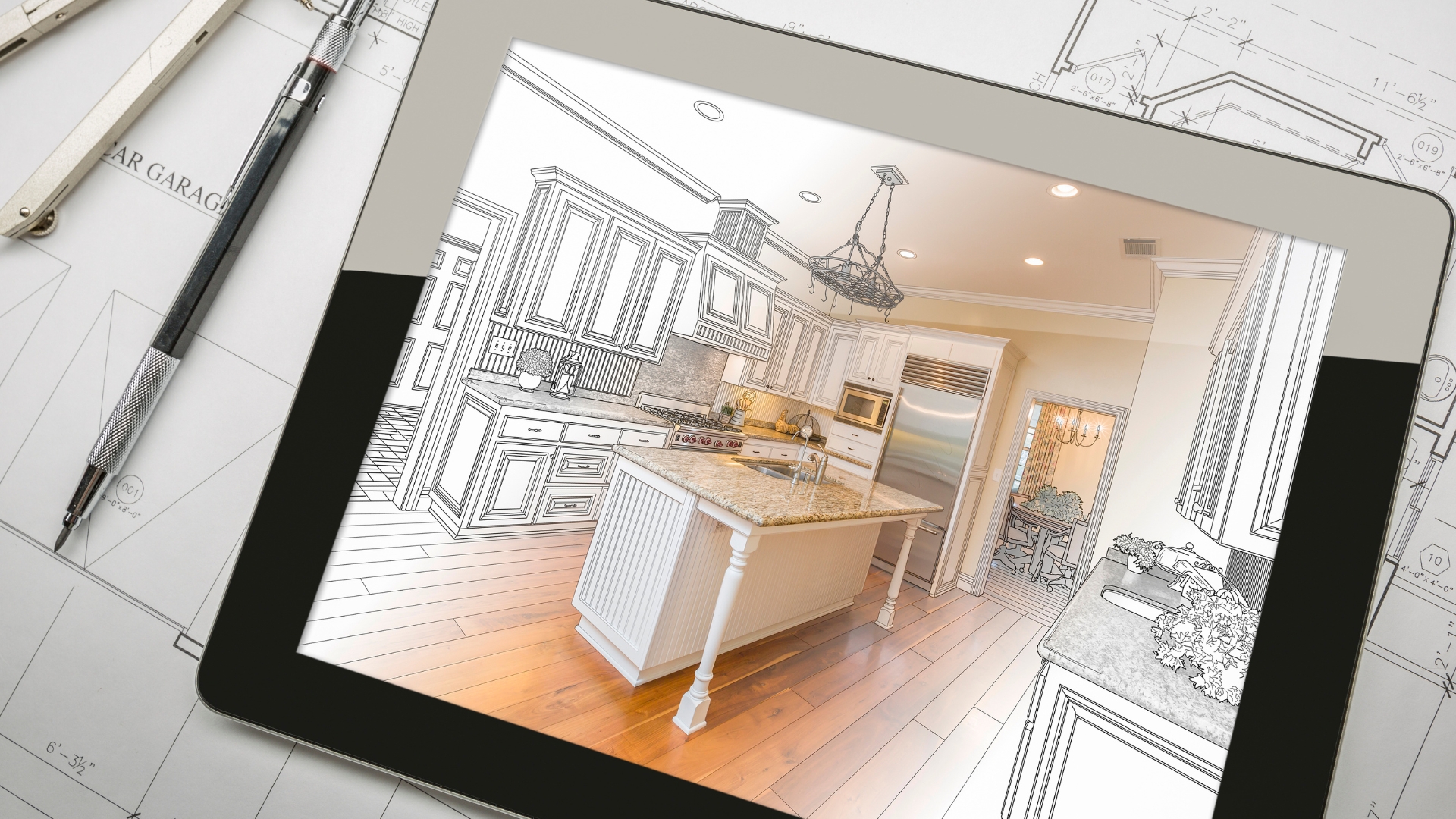 A mobile device showing a kitchen remodel plan