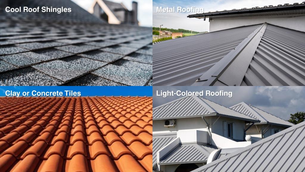 Different roofing materials designed for energy-efficient roofing in sunny environments