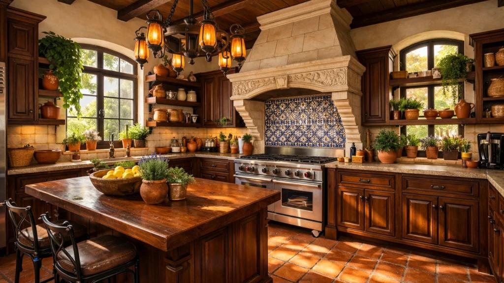 Traditional kitchen design with dark wood cabinets and farmhouse details