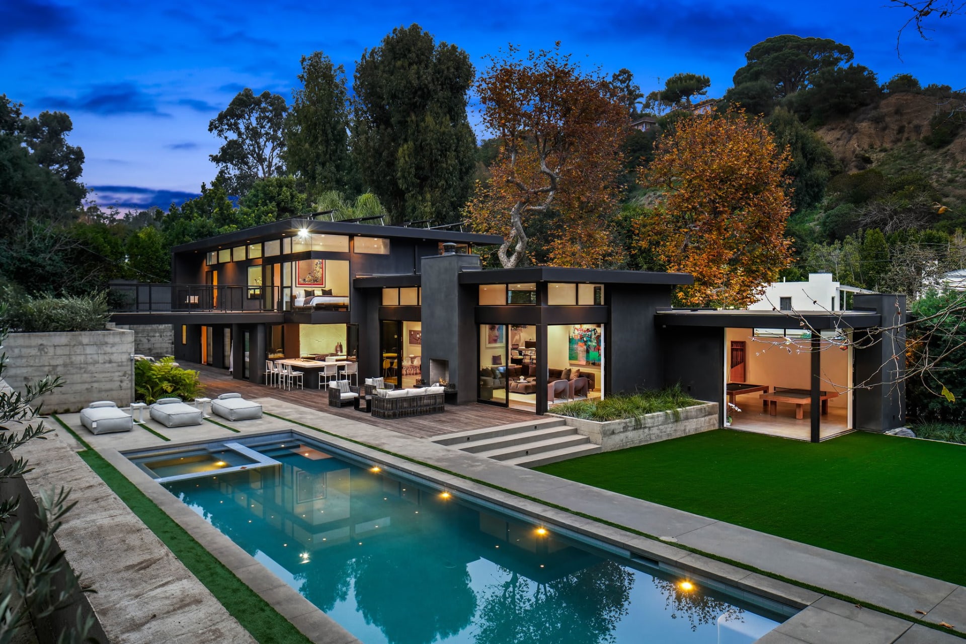 Custom hillside home exterior