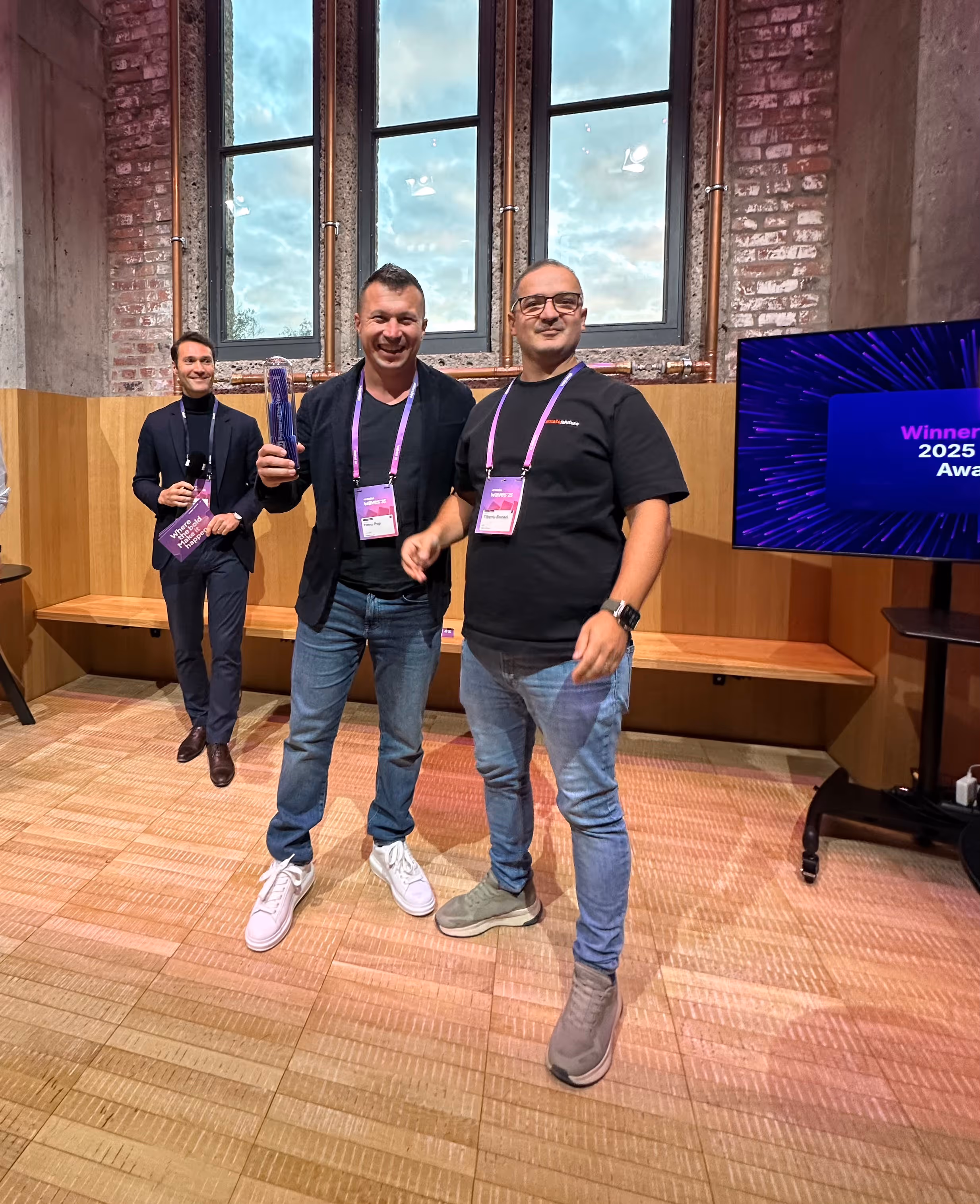 Makeitfuture Founders receiving the AI Partner Award for makeitfuture at Make Waves 2025