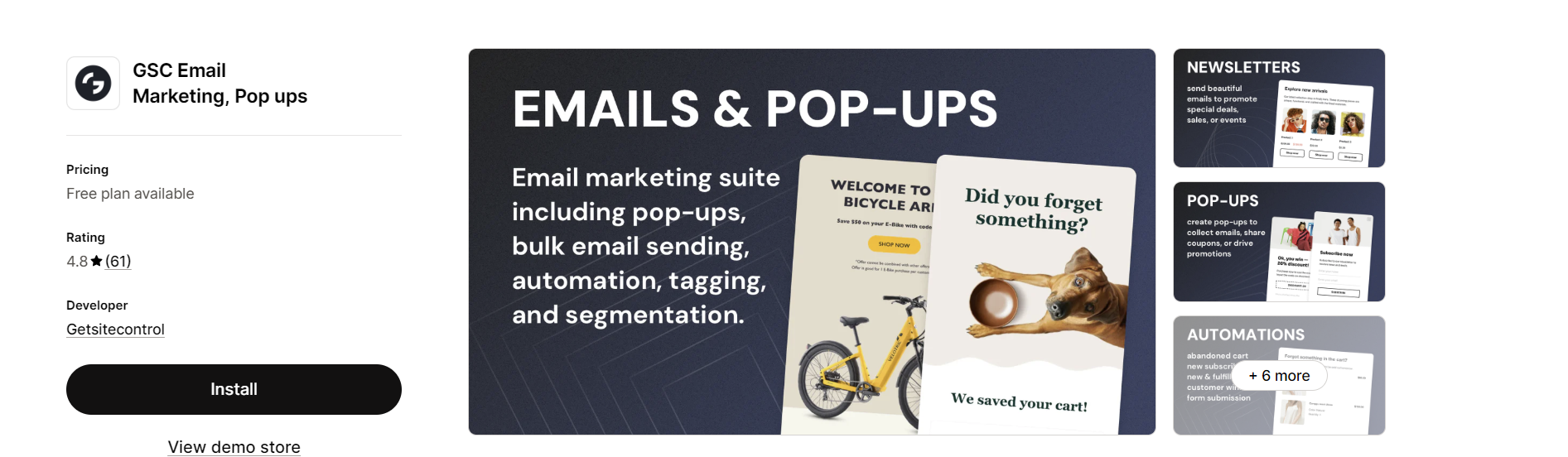 GSC Email Marketing is an email marketing app for Shopify that combines automations with on-site campaigns