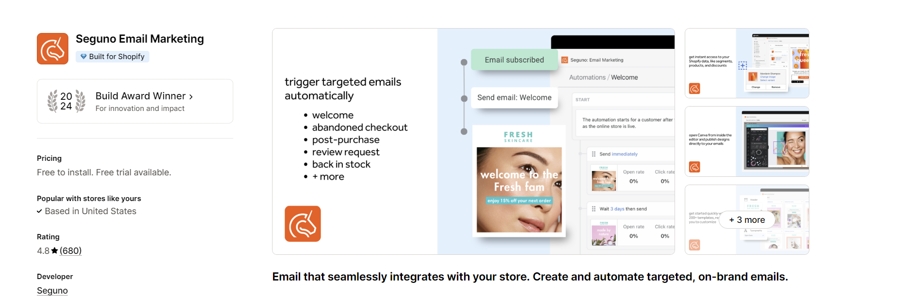 Seguno is an award-winning native email marketing app, built for Shopify