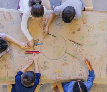 Group of students doing art work