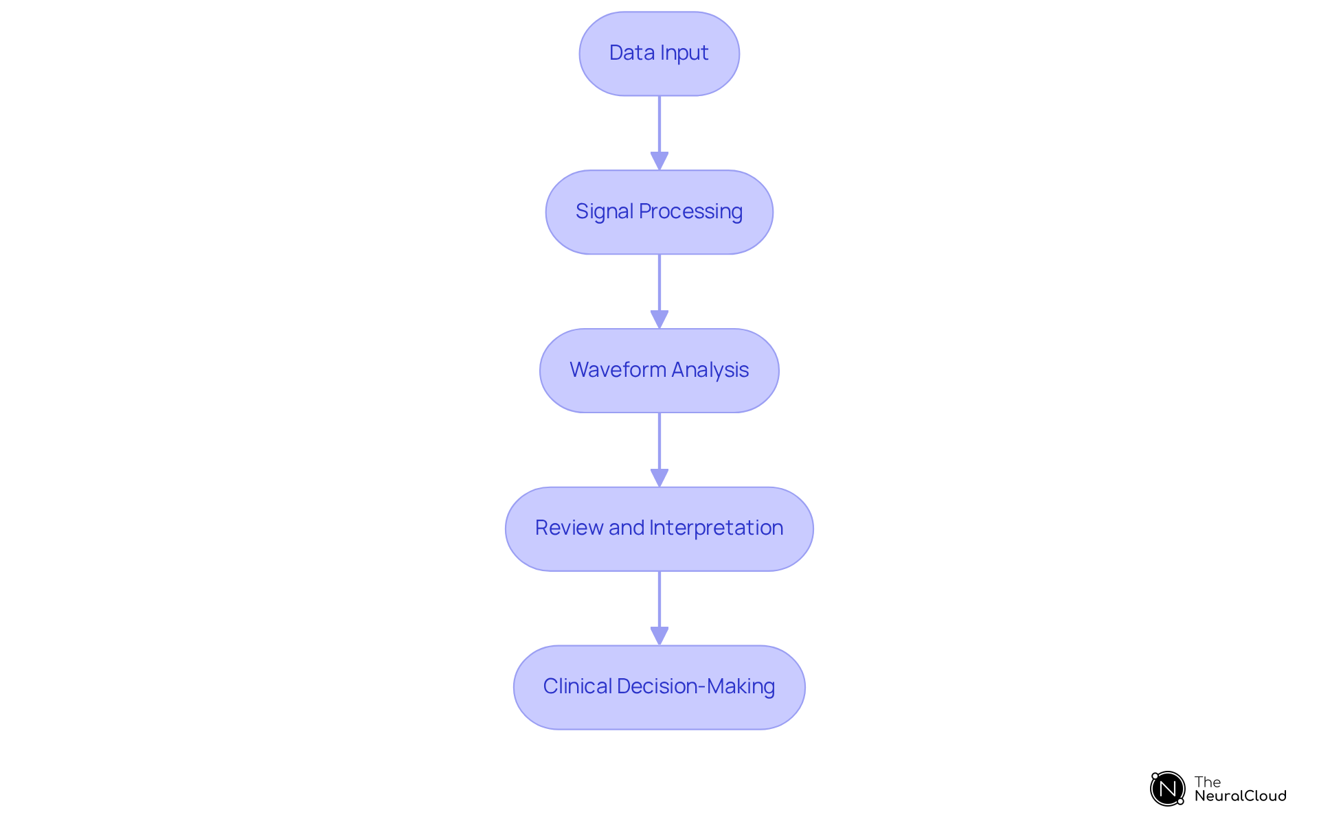 Each box represents a step in the ECG analysis process. Follow the arrows to see how to move from one step to the next, starting from data input and ending with clinical decision-making.