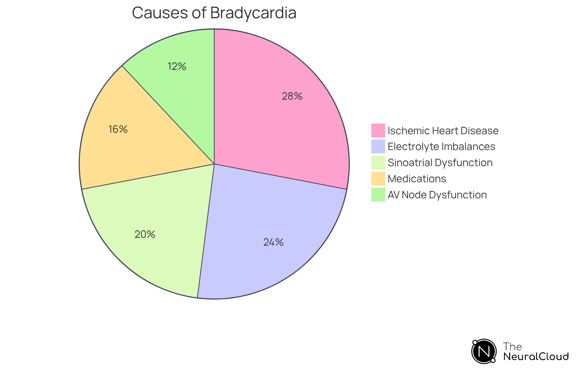 Each slice of the pie represents a cause of junctional bradycardia. The size of each slice corresponds to its prevalence — the larger the slice, the more significant that cause is in contributing to the condition.